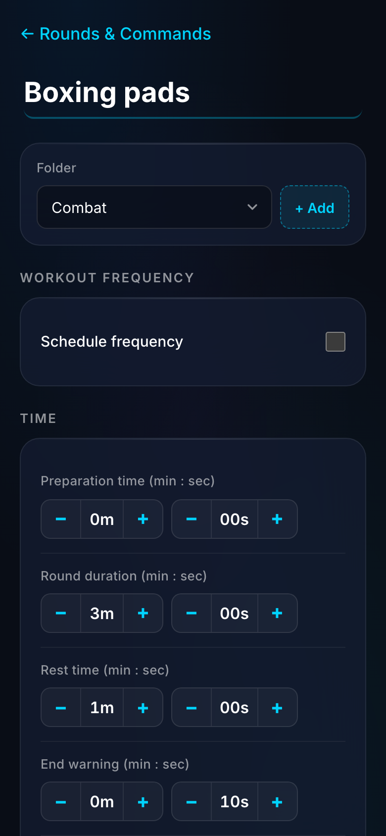 Builder — rounds, rest, signals and randomizer rules in one place.